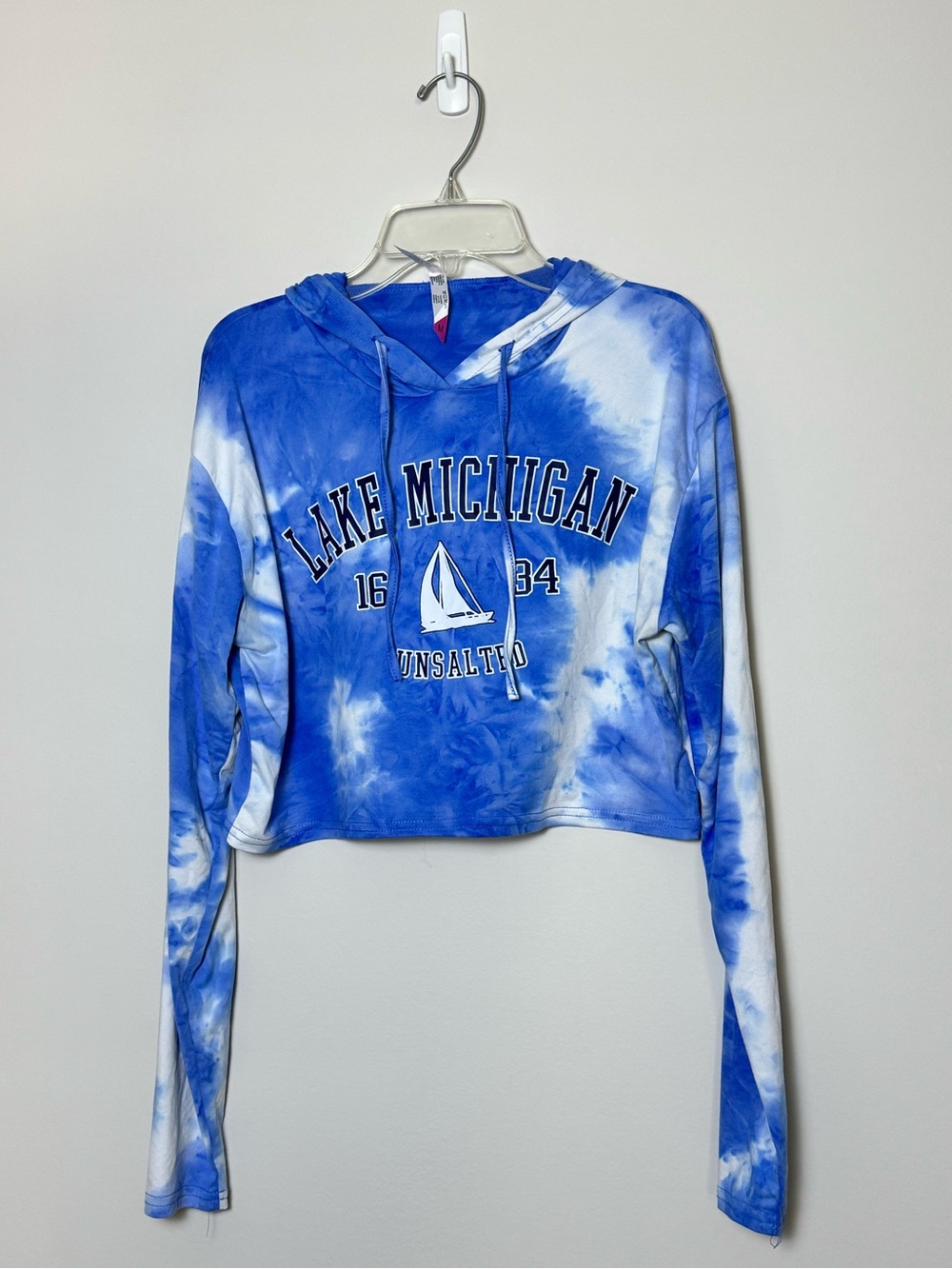 Blue Tie-Dye Lake Michigan Cropped Hoodie Size M